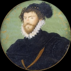 An unknown man, 1574, by Nicholas Hilliard. Is he Robert Dudley?