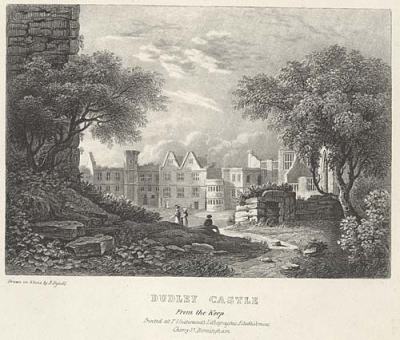 The ruins of John Dudley's additions to Dudley Castle. 19th century print.